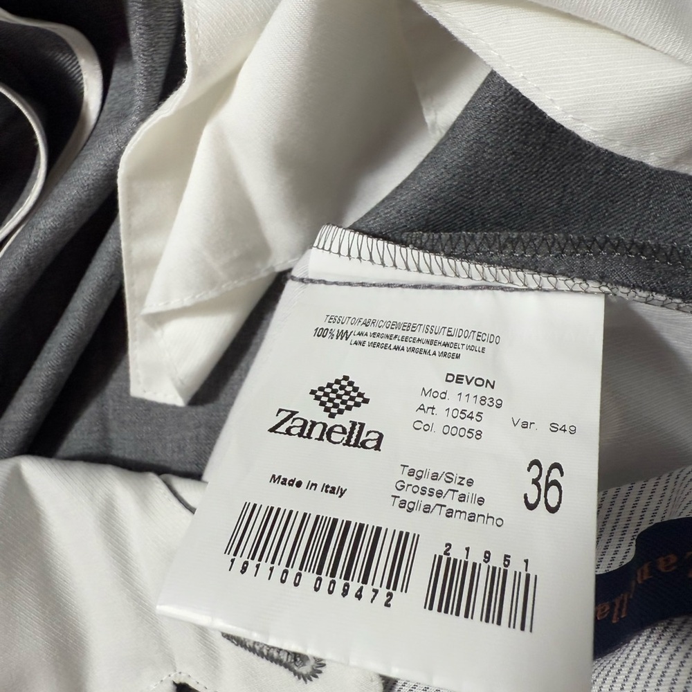 Zanella Devon Men’s Dress Pants Size 36 Gray Quattro Lame Wool Stretch Waistband - Picture 7 of 10